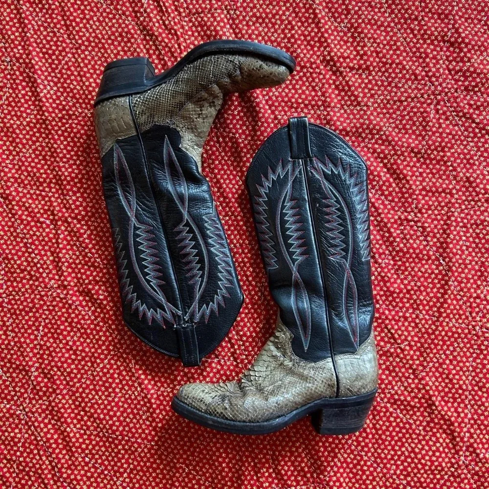 Vintage Panhandle Slim Snakeskin Cowboy Boots Black Leather Western women's 6